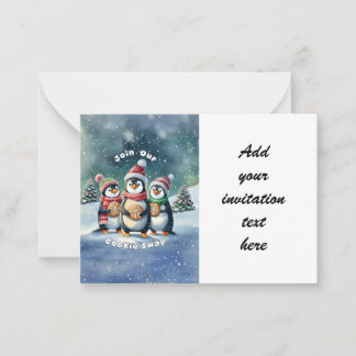 Doe mee met onze Cookie Swap - Penguin Invitation Notitiekaartje