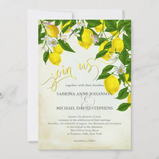 Doe mee met Waterverf Lemons en Greenery Wedding Kaart (Voorkant)