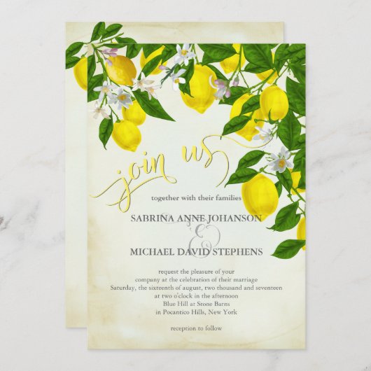 Doe mee met Waterverf Lemons en Greenery Wedding Kaart (Voorkant / Achterkant)