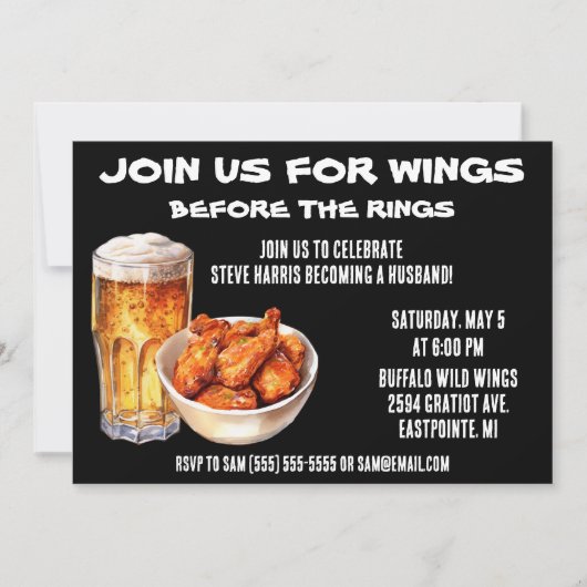 Doe mee met Wings Before the Rings! Jonggezellenfe Kaart (Voorkant)