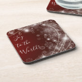 Doe mee met witte sneeuwvlokken op rood bier onderzetter (Linkerzijde)