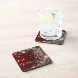 Doe mee met witte sneeuwvlokken op rood bier onderzetter