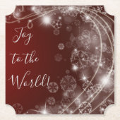 Doe mee met witte sneeuwvlokken op rood kartonnen onderzetters (Voorkant)