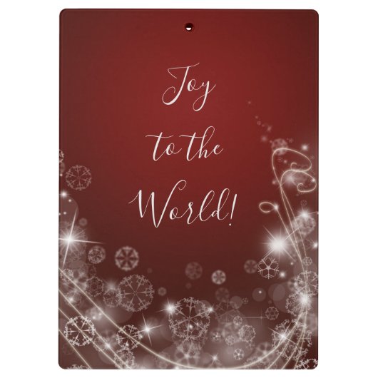 Doe mee met witte sneeuwvlokken op rood klembord (Achterkant)