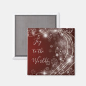 Doe mee met witte sneeuwvlokken op rood magneet (Voorkant / Achterkant)