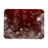 Doe mee met witte sneeuwvlokken op rood magneet (Horizontaal)