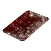 Doe mee met witte sneeuwvlokken op rood magneet (Linkerzijde)