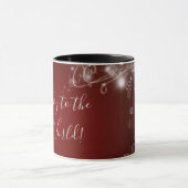 Doe mee met witte sneeuwvlokken op rood mok (Midden)