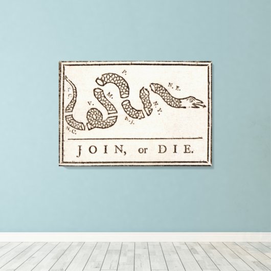 Doe mee of sterf ratelslang: Cartoon Benjamin Fran Canvas Afdruk (Insitu (Houten vloer))