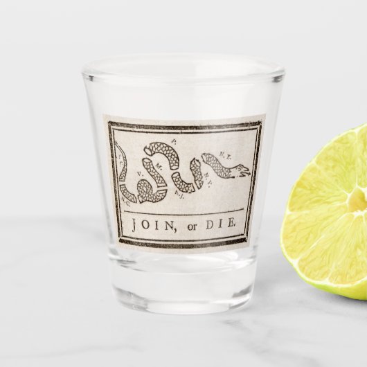 Doe mee of sterf ratelslang: Cartoon Benjamin Fran Shot Glas (Voorkant)