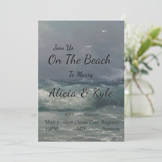 Doe mee op de Beach Wedding Invitation Kaart (Staand voorkant)