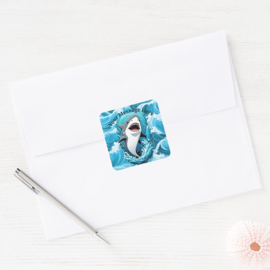 Doe mee voor een haaienbeet vierkante sticker (Envelop)