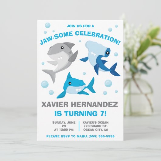 Doe mee voor een Jaw-Some Celebration! Verjaardag  Kaart (Staand voorkant)