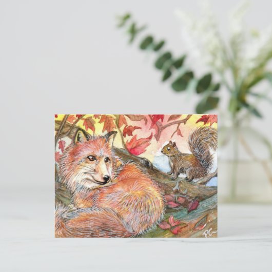 Doe mee voor een nap met vos en eekhoorn briefkaart (Staand voorkant)