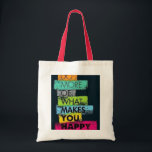 Doe meer van wat je gelukkig maakt Canvas tas" Tote Bag<br><div class="desc">Draag een herinnering om plezier te prioriteren met onze canvas tas 'Doe meer van wat je gelukkig maakt'! Deze levendige en praktische tas is perfect voor dagelijkse boodschappen, uitstapjes naar het strand of het verspreiden van positiviteit. Gemaakt van duurzame materialen, combineert het stijl en functionaliteit naadloos. Of het nu voor...</div>