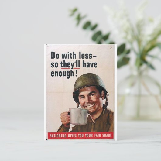 Doe met minder! briefkaart (Staand voorkant)