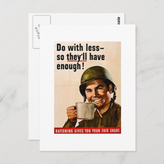 Doe met minder  WWII Rationering Briefkaart (Voorkant / Achterkant)