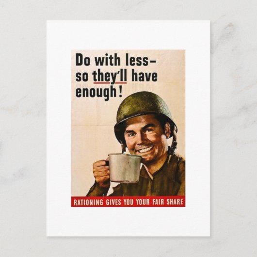 Doe met minder WWII Rationering Briefkaart (Voorkant)