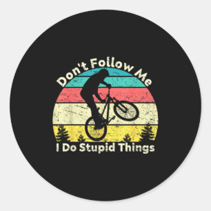Doe niet domme dingen retro vintage fiets ronde sticker