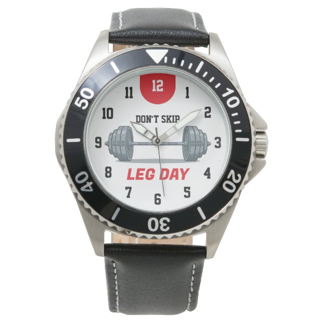 Doe niet Leg Day Barbell Horloge (Voorkant)