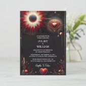 Doe Ruby Dikke Claret Wit Hart Rood Zwart Bruiloft Kaart (Staand voorkant)