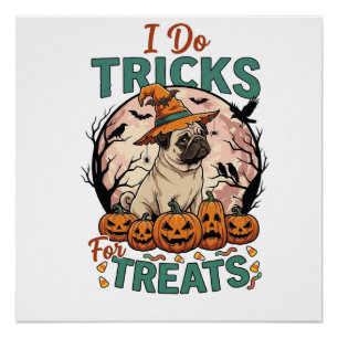 Doe Trucs Snoepjes Halloween Pug Heksenhoed Pompoe Perfect Poster