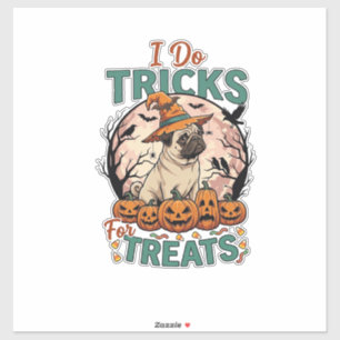 Doe Trucs Snoepjes Halloween Pug Heksenhoed Pompoe Sticker