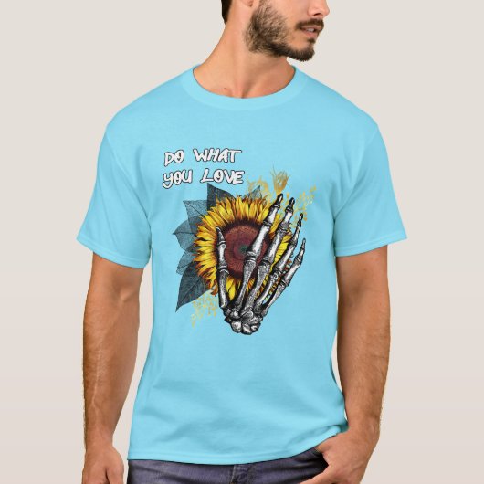 Doe waar je van houdt - Skelet Handje en zonnebloe T-shirt (Voorkant)