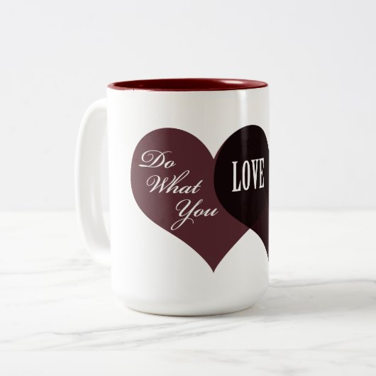 Doe waar je van houdt tweekleurige koffiemok (Voorkant links)