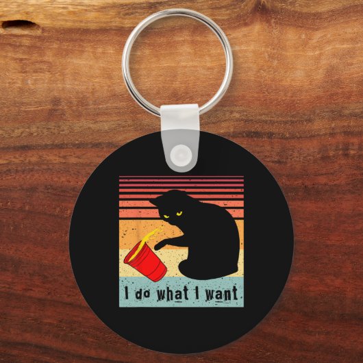 Doe wat ik wil dat het zwarte kat rode kat grappi sleutelhanger (Voorkant)