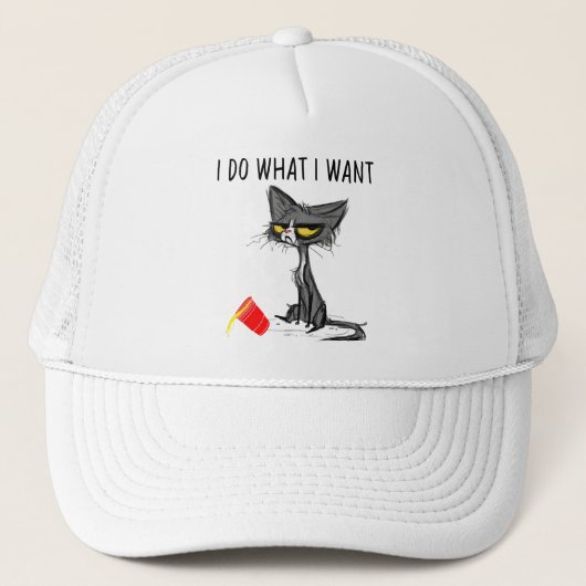 Doe wat ik wil dat het  zwarte kat rood wordt trucker pet (Voorkant)