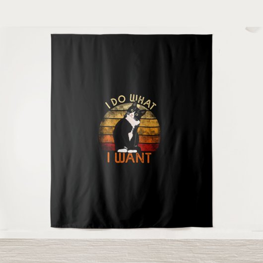Doe wat ik wil dat Tuxedo Cat Mam Cute Funny Graph Wandkleed (Voorkant)