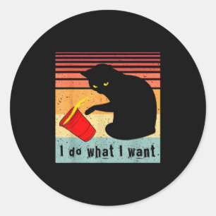 Doe Wat Ik Wil Vintage Zwarte Kat Rode Beker Grapp Ronde Sticker