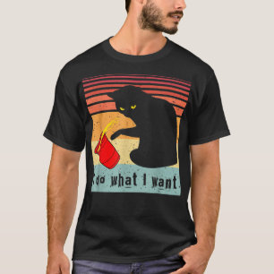Doe Wat Ik Wil Vintage Zwarte Kat Rode Beker Grapp T-shirt