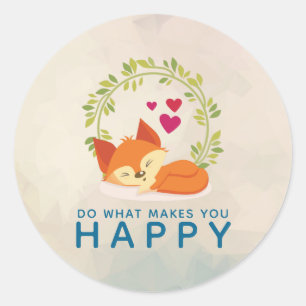 Doe wat je een vrolijke slapende vos met hart maak ronde sticker