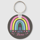"DOE WAT JE LEUK VINDT"QUOTE RETRO BOHO REGENBOOG SLEUTELHANGER (Voorkant)