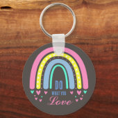 "DOE WAT JE LEUK VINDT"QUOTE RETRO BOHO REGENBOOG SLEUTELHANGER (Voorkant)