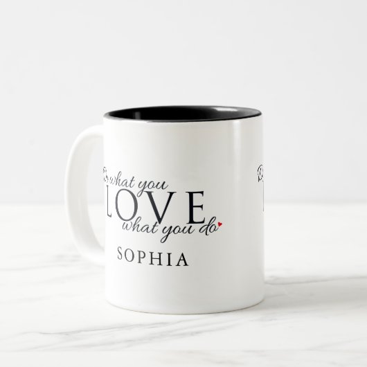 Doe wat je liefdevol inspireert tweekleurige koffiemok (Voorkant links)