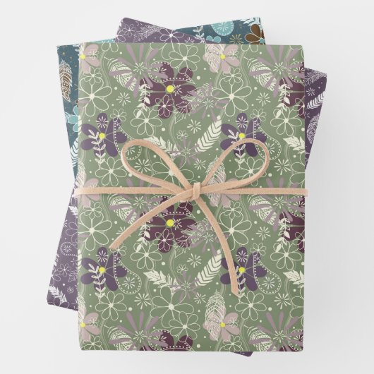 doedelen schildpadden bloemen 3 kleurensoort inpakpapier vel (In situ)