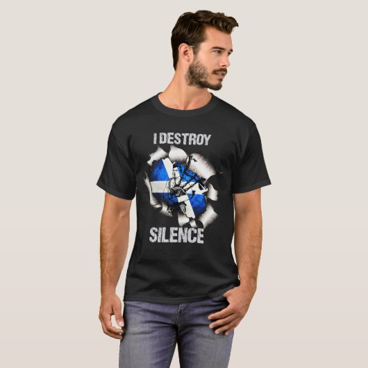 Doedelzakken Ik vernietig Silence BagPiper T-shirt (Voorkant volledig)