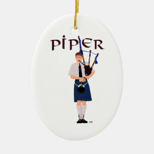 Doedelzakspeler - Blauwe Kilt Keramisch Ornament