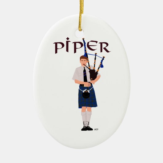 Doedelzakspeler - Blauwe Kilt Keramisch Ornament (Voorkant)