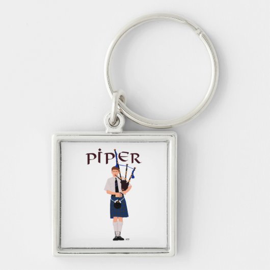 Doedelzakspeler - Blauwe Kilt Sleutelhanger (Voorkant)