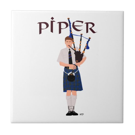 Doedelzakspeler - Blauwe Kilt Tegeltje (Voorkant)