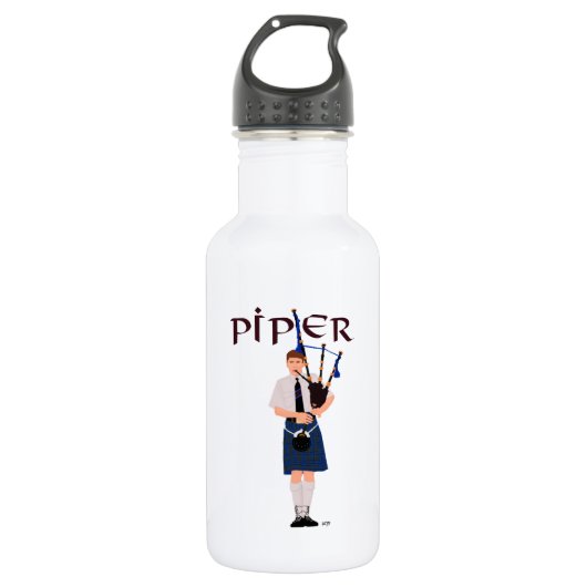 Doedelzakspeler - Blauwe Kilt Waterfles (Voorkant)