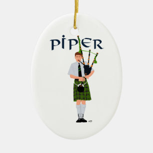 Doedelzakspeler - Groene Kilt Keramisch Ornament
