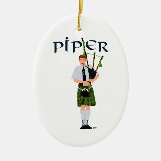 Doedelzakspeler - Groene Kilt Keramisch Ornament (Voorkant)