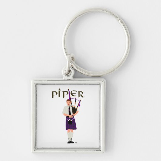Doedelzakspeler - Paarse Kilt Sleutelhanger (Voorkant)