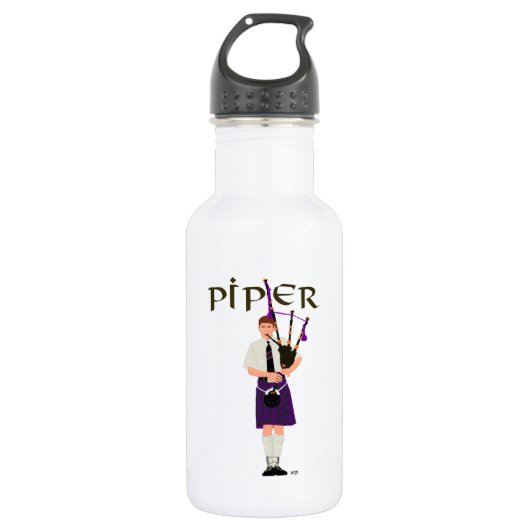 Doedelzakspeler - Paarse Kilt Waterfles (Voorkant)