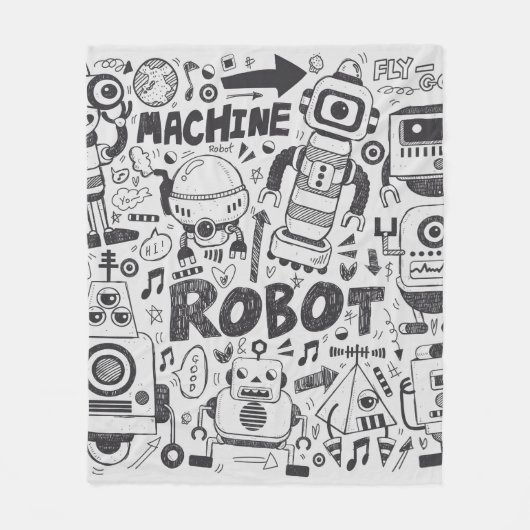 doedle robot element , illustrator line tools teke fleece deken (Voorkant)